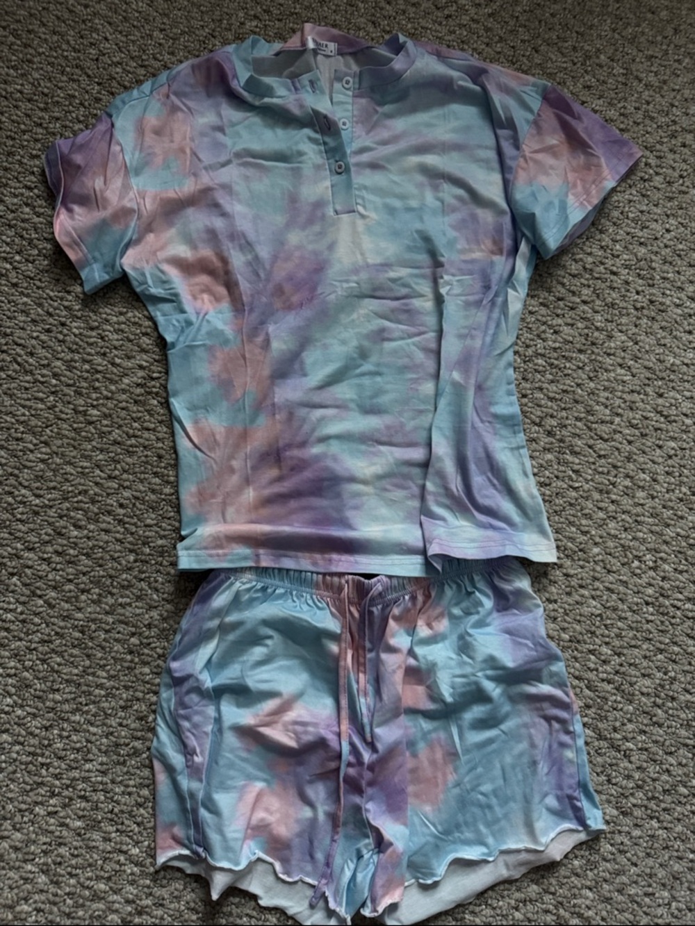 Women's Pastel Tie-Dye Short Pajama Set - Light Blue & Purple